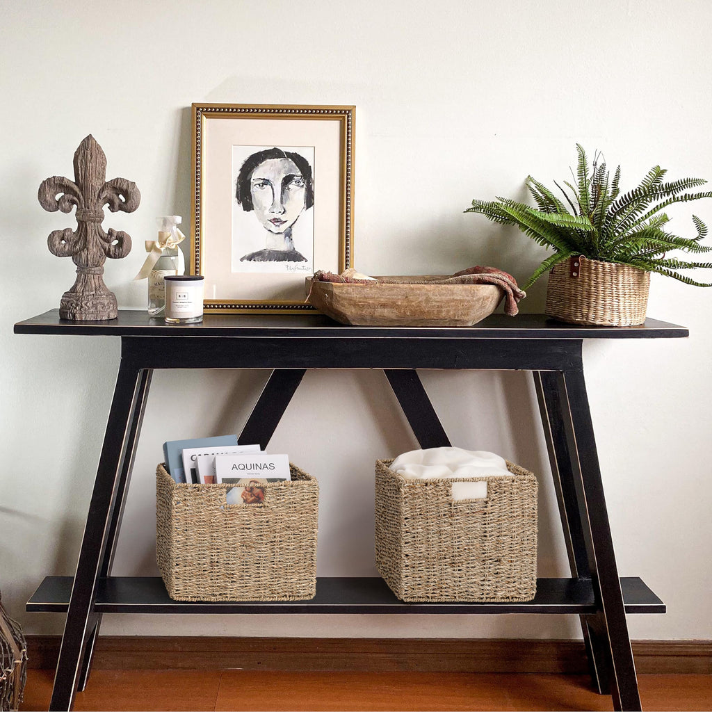 12x12x10in Seagrass Storage Baskets Set of 4, Large Wicker Storage Basket, Decorative Seagrass Shelf Basket, Pantry