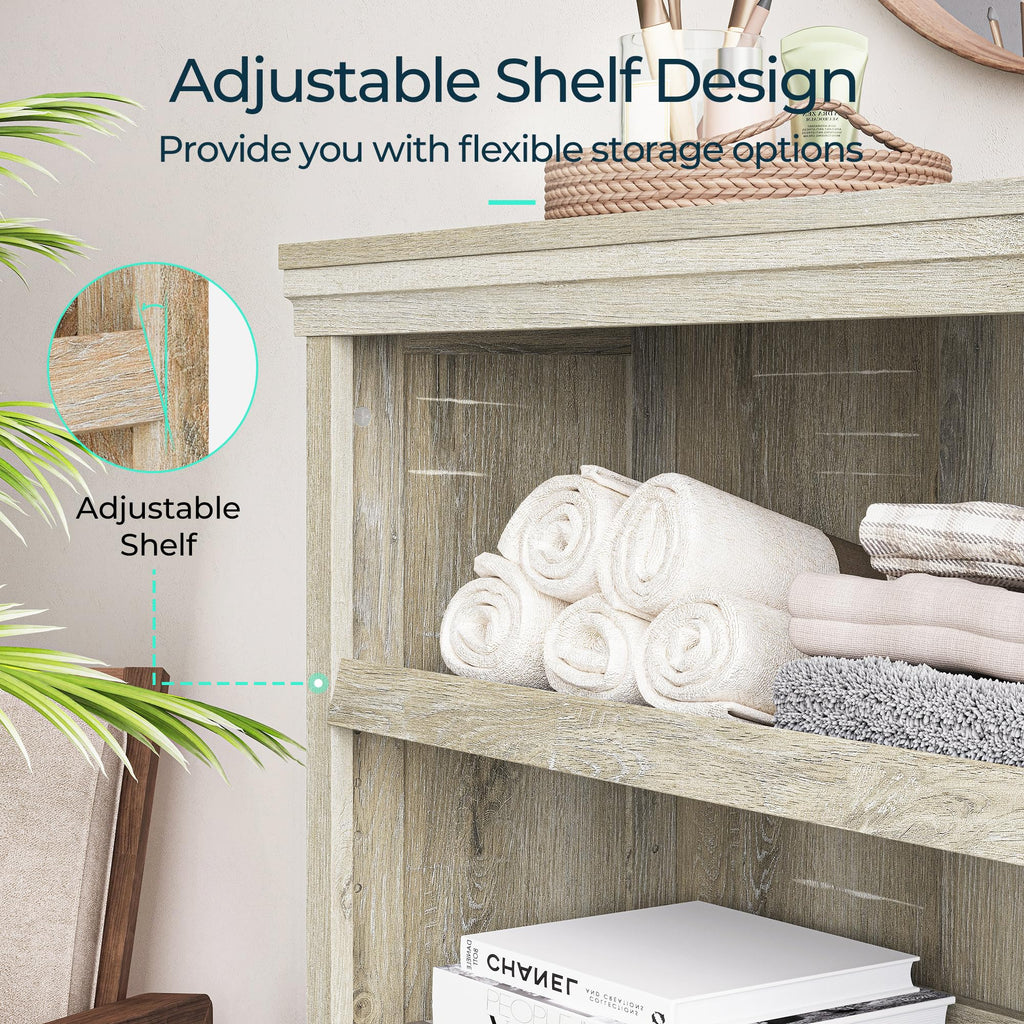 3-Tier Bookshelf, Small Wood Display Storage Shelves Farmhouse Bookshelf, Bed Room - Washed Grey