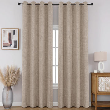 100% Blackout Curtains 96 inches Long 2 Panels Set, Faux Linen Room Darkening Long Drapes With Grommet, Thermal