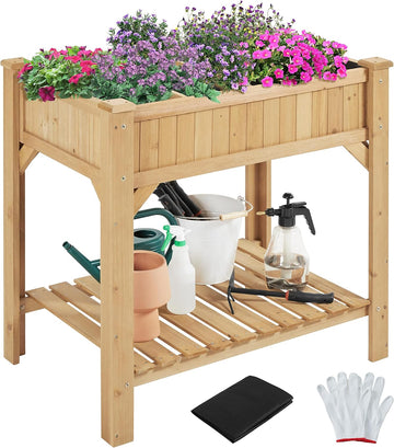 36" Raised Planter Box 8-Pocket with Grow Grid,1Pcs | Waist-high planter saves back, sturdy fir. 8 grids for