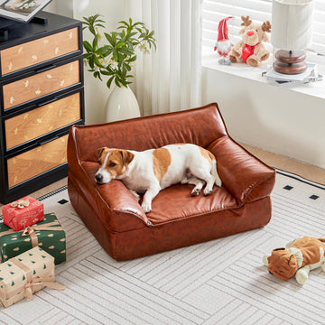 Dog Couch Bed Leather Elevated Dog Sofa for Small Medium Dog Under 50lbs