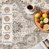 8ft Round Vintage Living Room Area Rug - 8x8 Large Soft Washable Oriental Traditional Distressed Far
