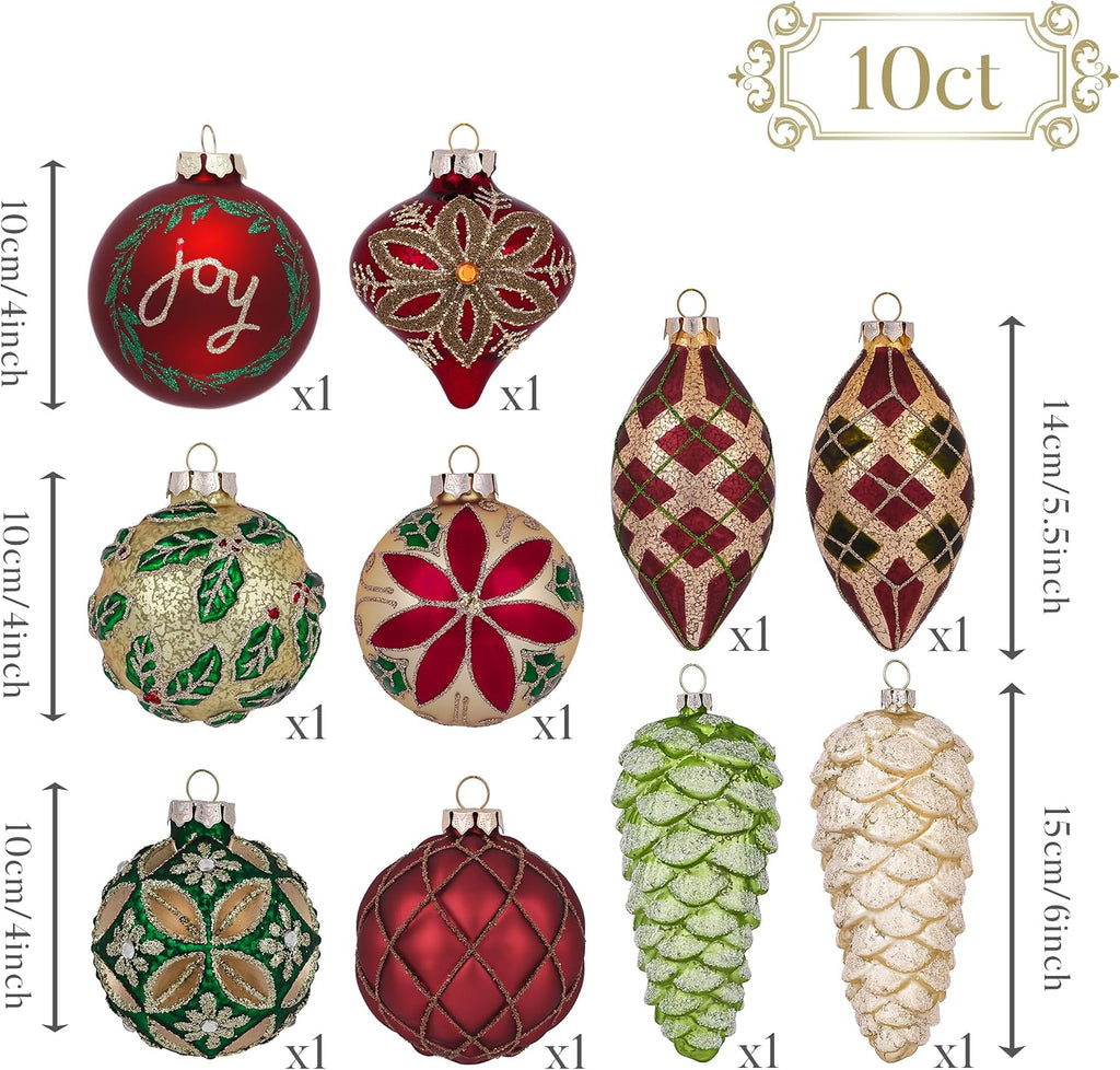 10ct Christmas Glass Ornaments Tree Decorations Set