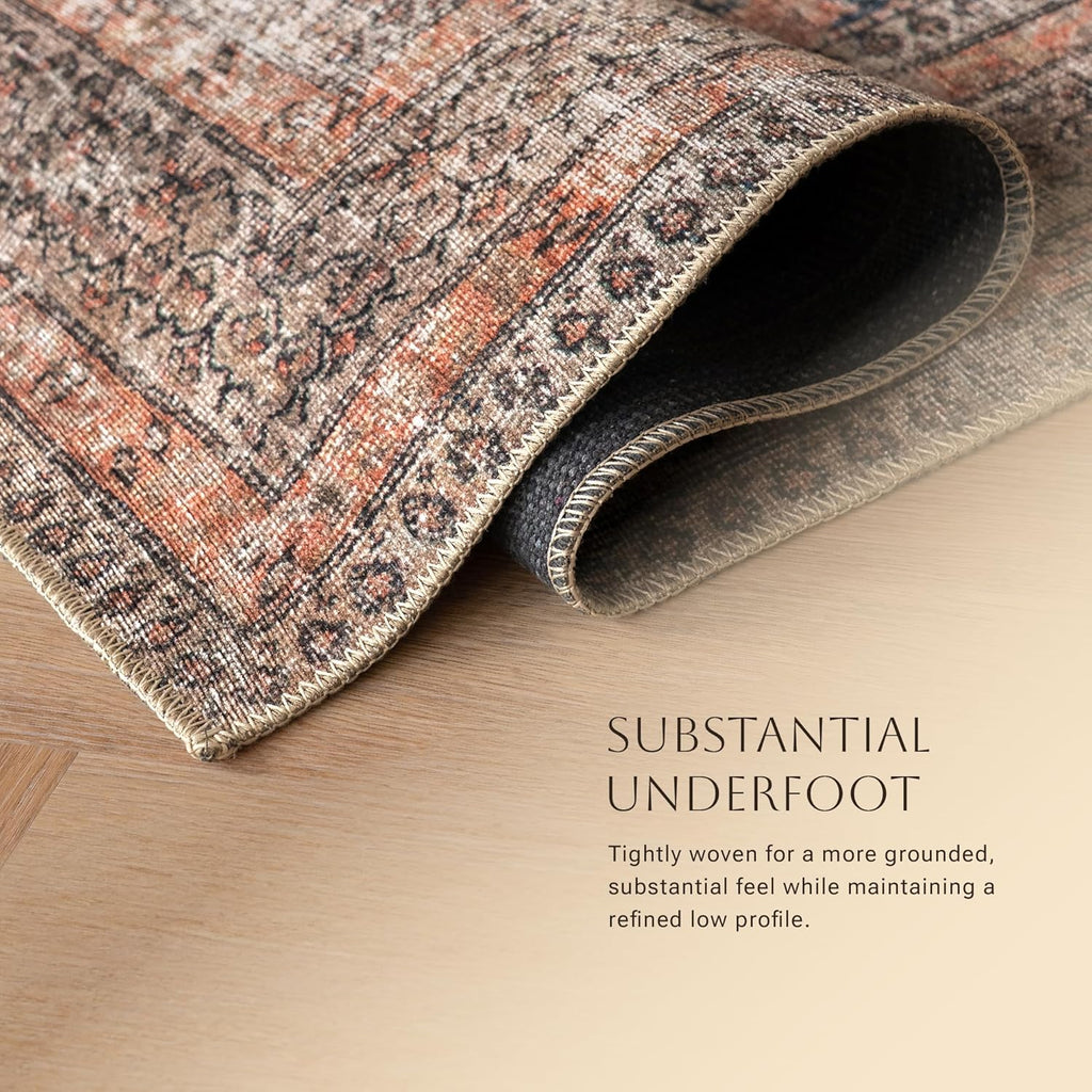 Rustica 10’ x 14’ Area Rug - Clay Rose & Blue-Cast Graphite Heritage Flatweave, Low-Pile - Easy Clean Area Rug