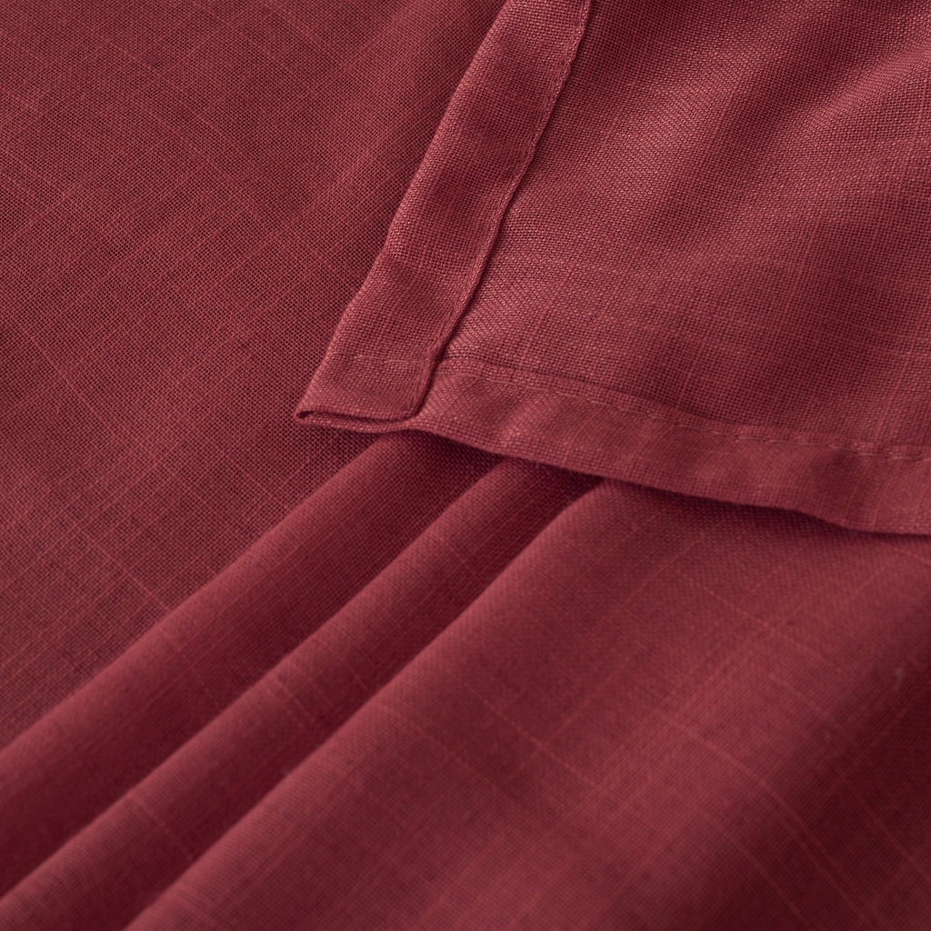Burgundy Linen Curtains 45 Inch Length for Short Kitchen Window, Rod Pocket Semi Sheer Drapes Cafe Bathroom Decor