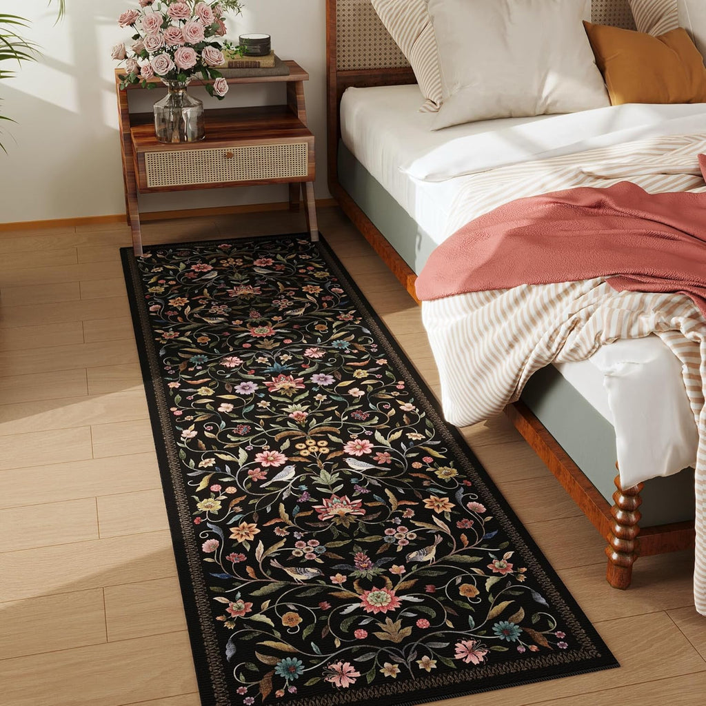 Vintage Medallion Floral Washable Runner Rug 2'7"x8', Non-Slip Low Pile Soft Carpet