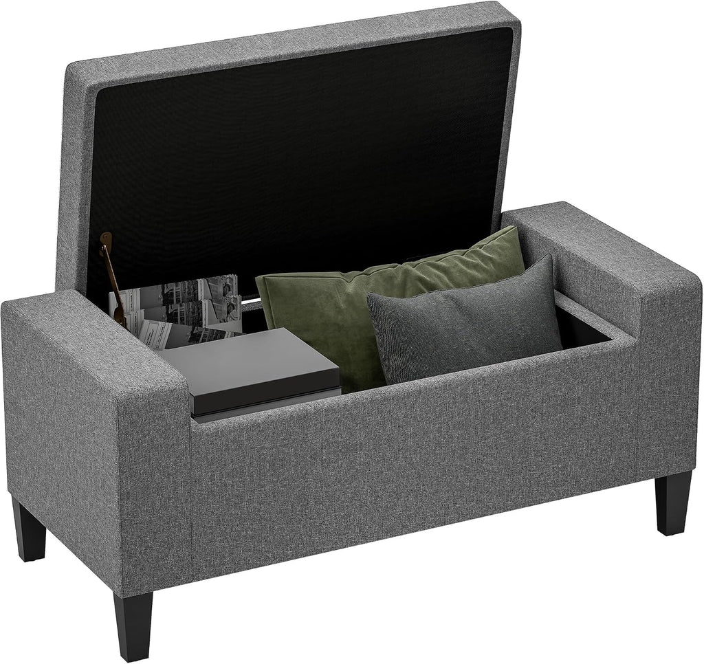 Storage Ottoman, Linen Upholstered Storage Bench with Lift Top and Button Tufted , Gray