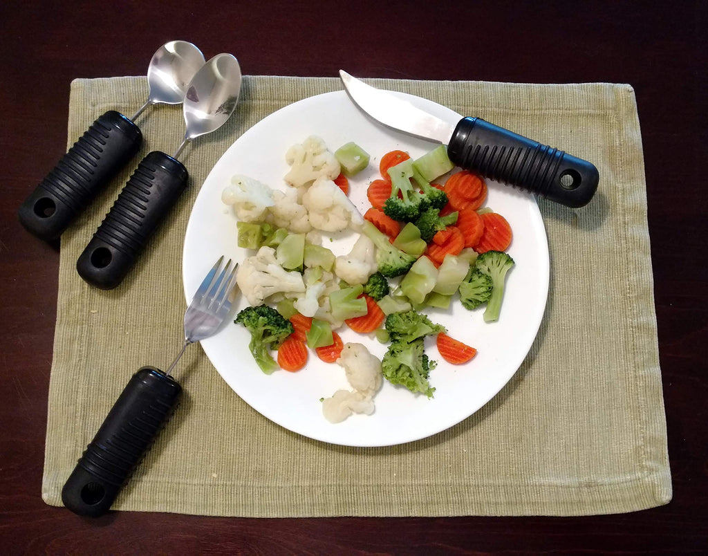 Jay Make Eating Easier Big Grip Utensil Set |Arthritis Aid Silverware Set|Ribbed Rubber Handles and Stainless Steel