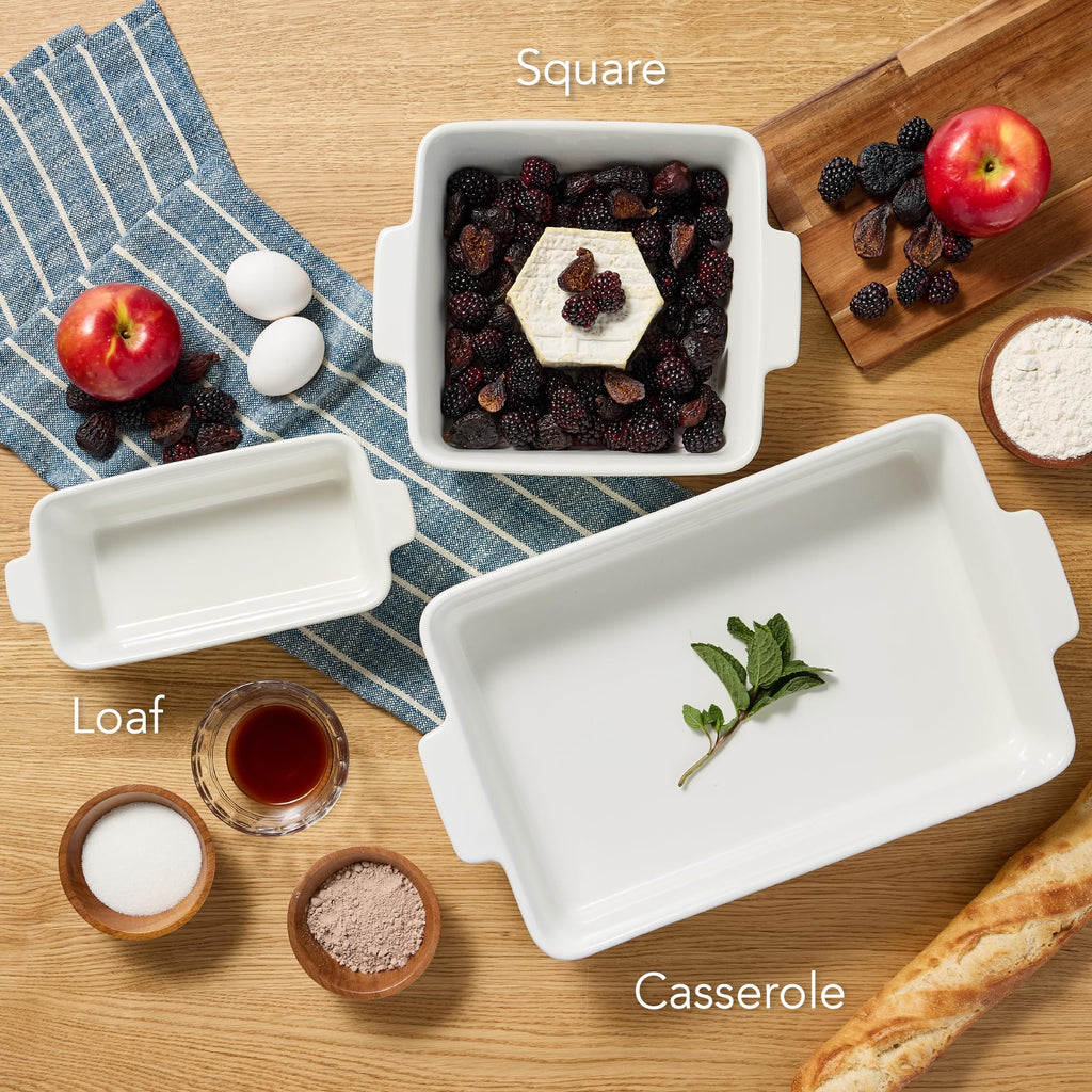 3-Piece Ceramic Casserole Baking Dish Set Vanilla