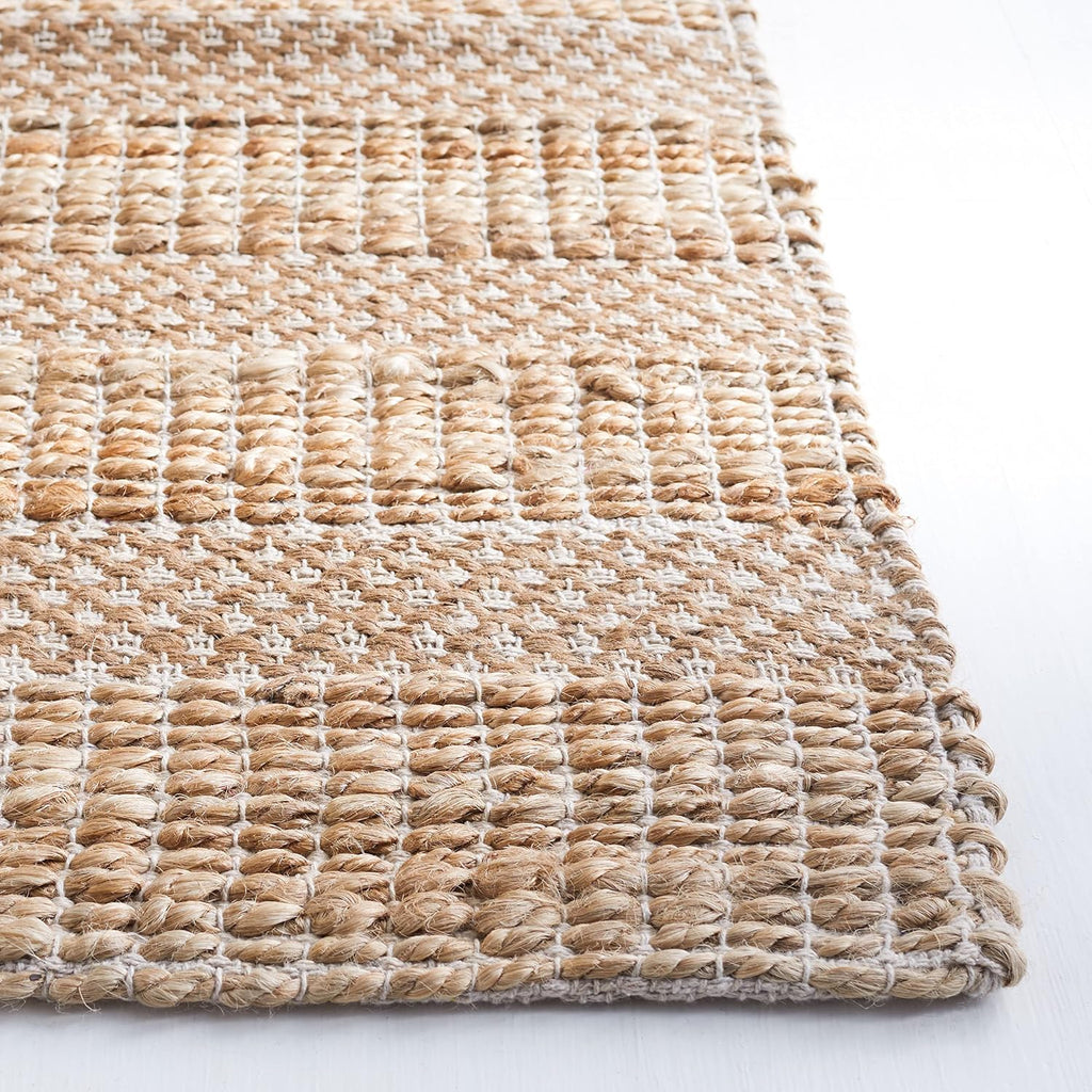 Natural Fiber Collection Area Rug - 6'6" Square, Ivory & Natural, Handmade Boho Farmhouse Rustic Jute & Cotton Jute