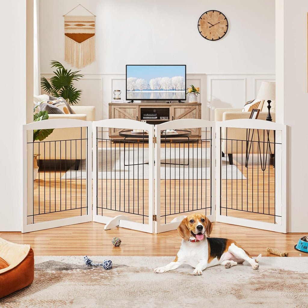 32"H 4-Panel Extra Wide Freestanding Dog Gate For Stairs Doorways