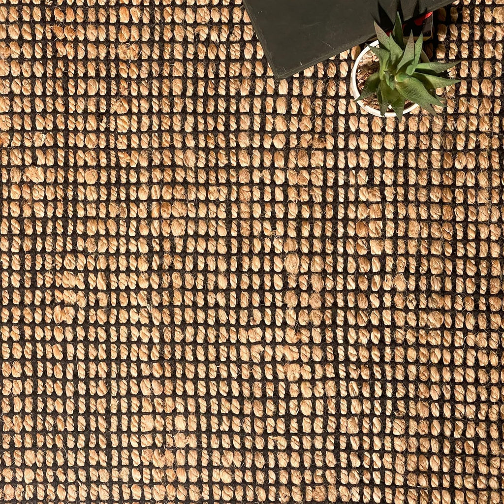 2x3 Jute Cotton Hand Woven Rug | Braided Doormat, Boho, Rustic, Natural Jute/Black | Farmhouse Vintage Area Rugs, and