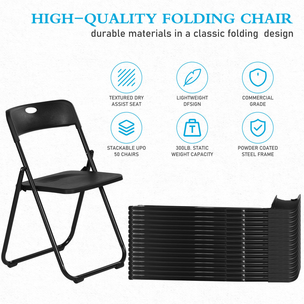 6 Pack Black Plastic Folding Chairs, Lightweight Foldable Chair