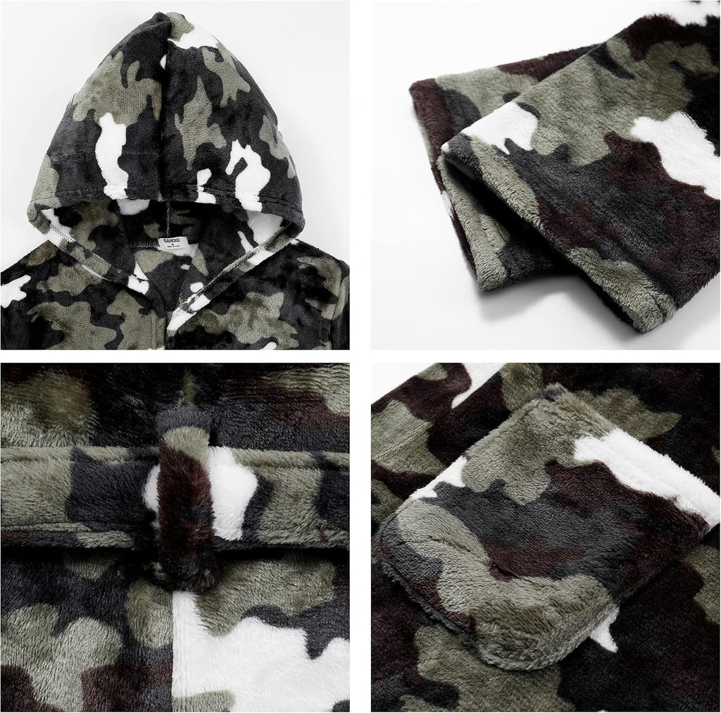 Boys Fleece Robe, Hooded Soft Fuzzy Bathrobe for Kids