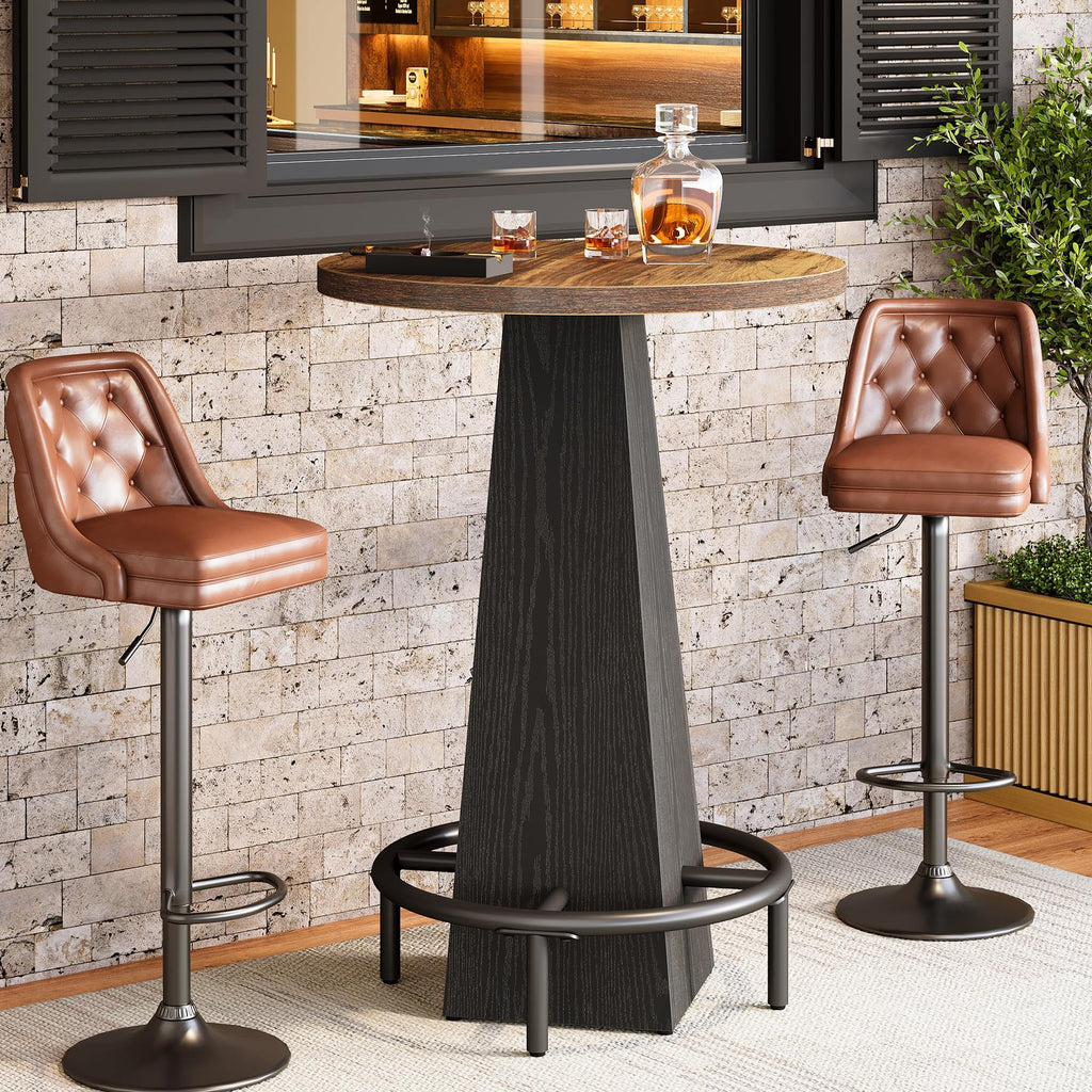 Bistro Pub Table, 37.4" High Round Bar Table for Small Bars, Brown and Black