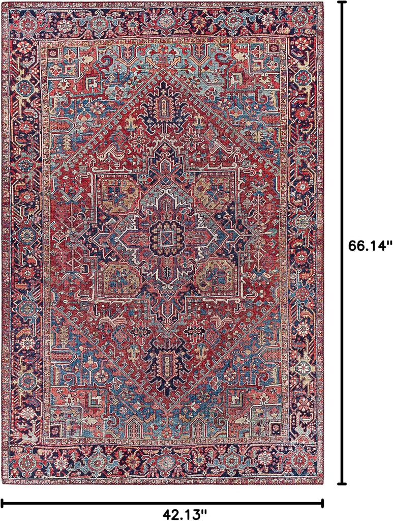 Ronneby Living Room, Bedroom Area Rug - Medallion Floral Geometric Border Diamond - Traditional Oriental Transitional