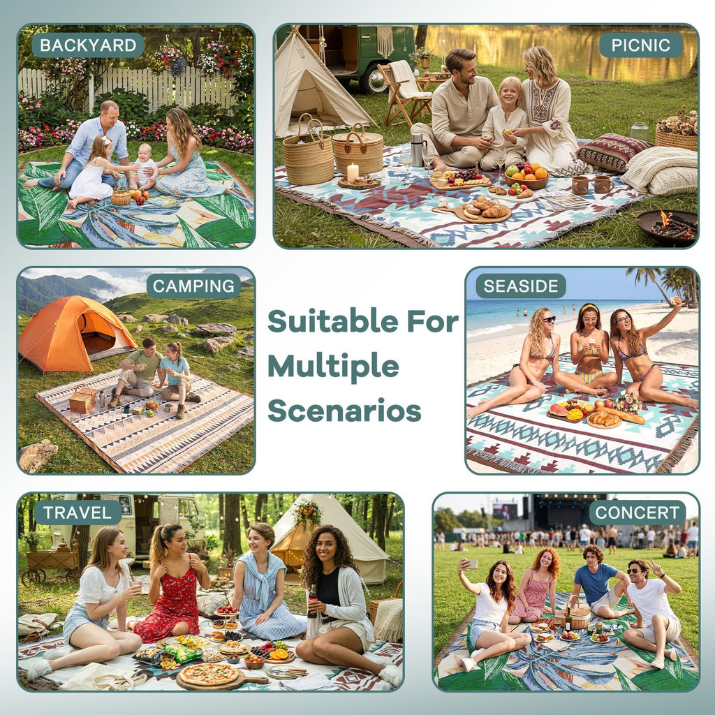 2 in 1 Extra Large Outdoor Rug Picnic Mat Woven Summer Throw Blanket Boho Giant Beach Travel Essential Yoga