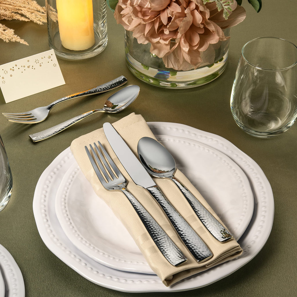 Hammered Stainless Steel 18/10 Flatware Silverware Set, Service for 4 (20-Piece Set)