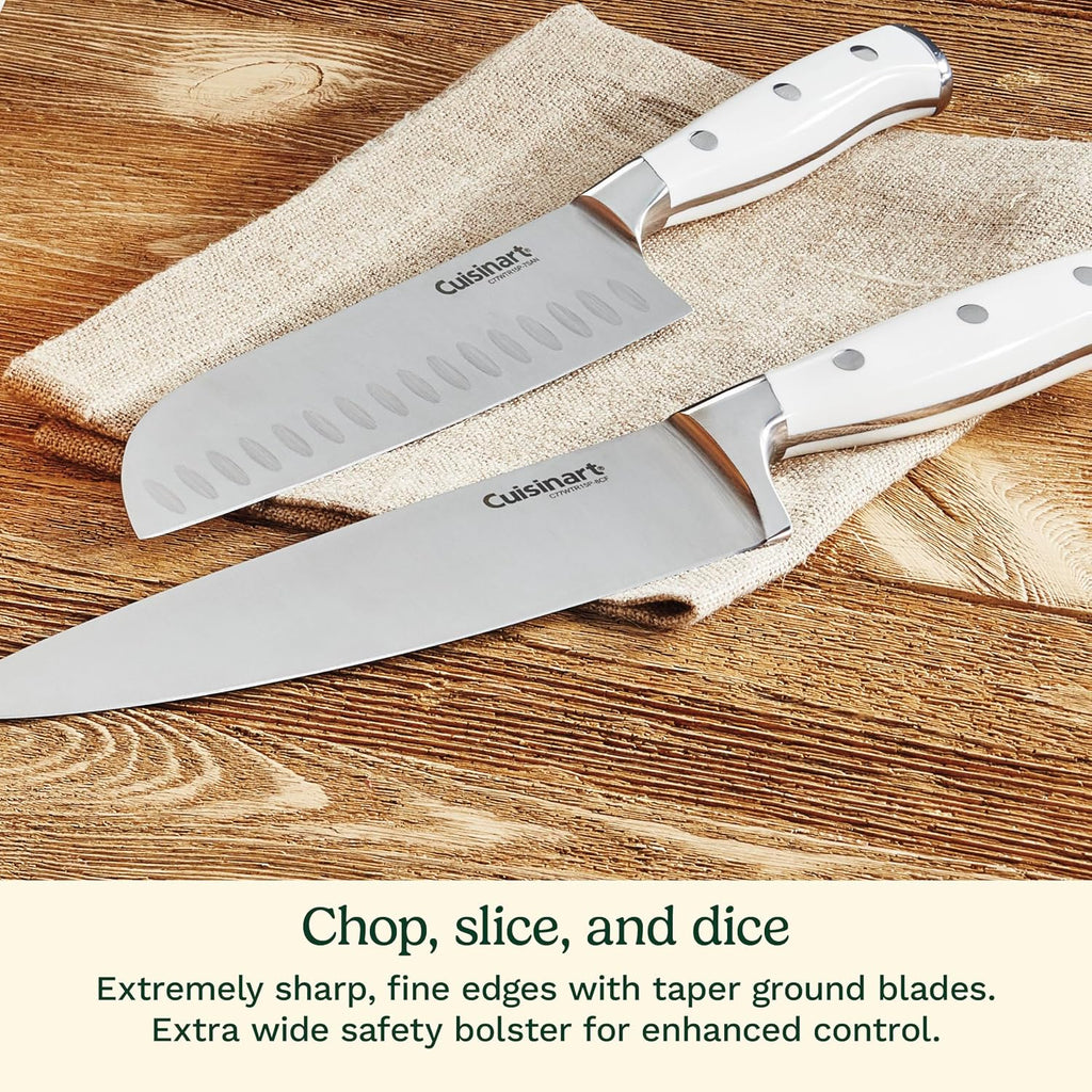 15-Piece Knife Set with Block, High Carbon Stainless Steel, Forged Triple Rivet, White, C77WTR-15P