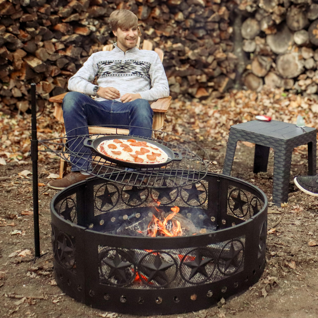 4-Star Decorative Outdoor Large Round Metal Fire Pit Ring, 36"