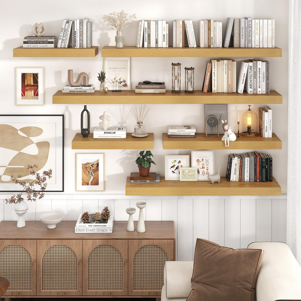 36 Inch Floating Shelves for Wall, 12"D Wood Storage Shelves, Oak Finish