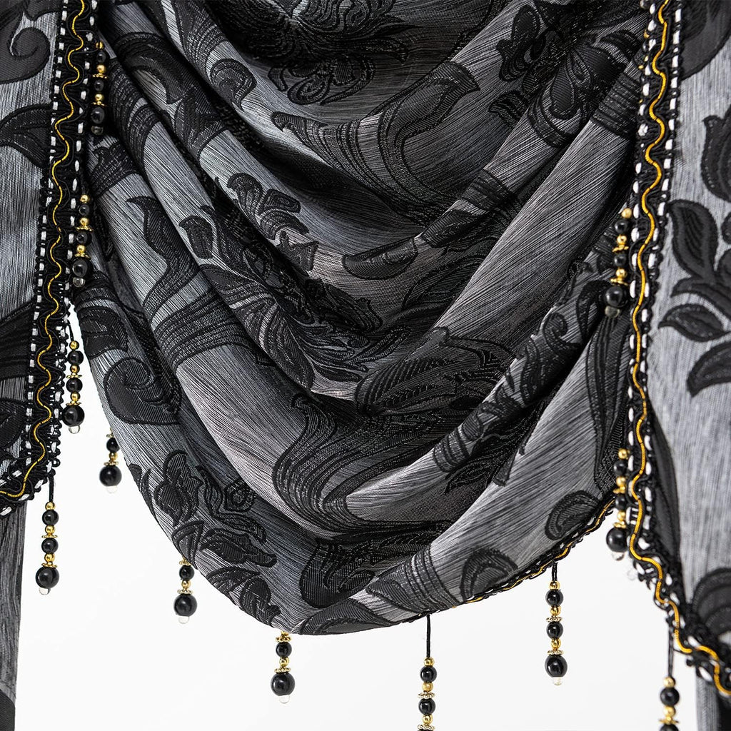 Halloween Black Waterfall Valance for Windows Luxury Gothic Valance Curtains, Bay Window, Jacquard Damask Window