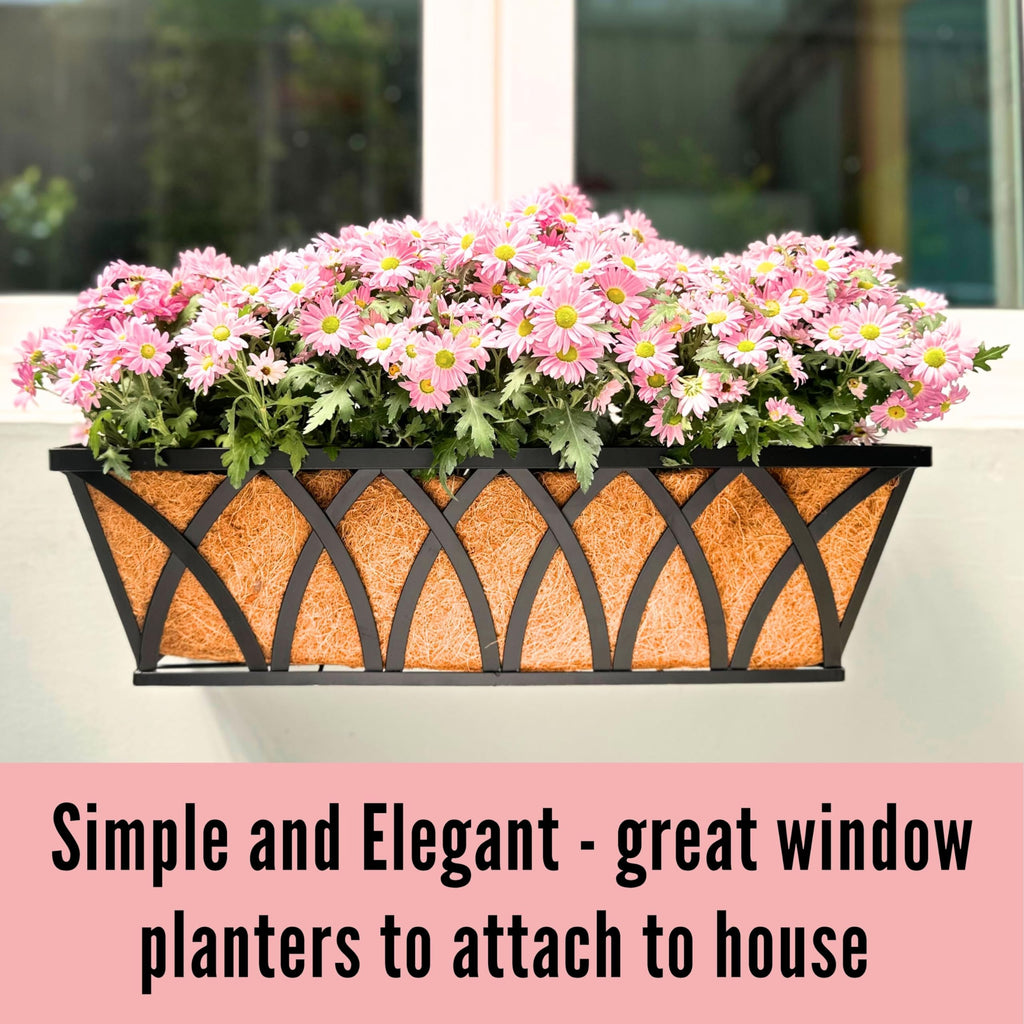 LaLaGreen Wall Planters (4 Pack, 36 Inch) Black Metal Rectangular Hanging Flower Box Window Boxes Planters with Coco