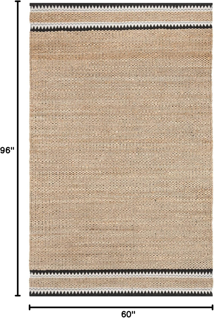 Natural Fiber Collection Area Rug - 5' x 8', Natural & Black, Handmade Farmhouse Boho Coastal Rustic Jute, Ideal for