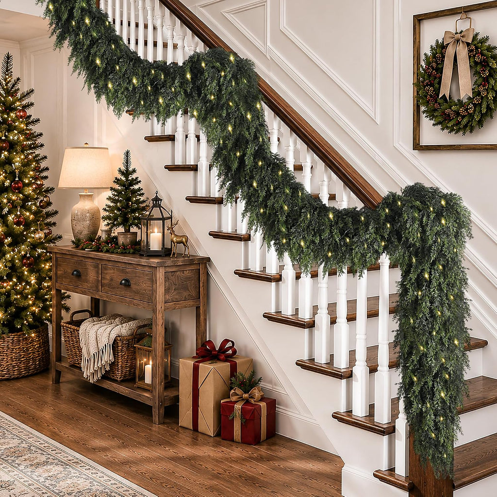 15FT Real Touch Cedar Christmas Garland with Seperate String Lights