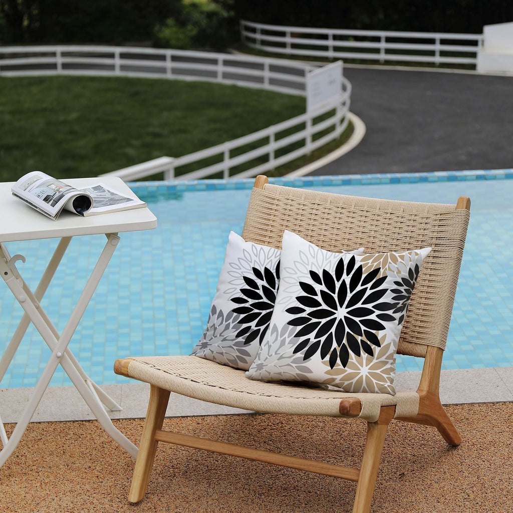 Outdoor Waterproof Pillow Covers 16x16 Set of 2 Black Brown Flower