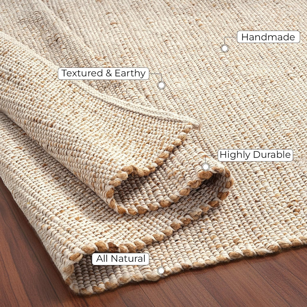 Jute Cotton Area Rug 9'x12' ft Large Rectangle Hand Woven Natural Farmhouse Rugs