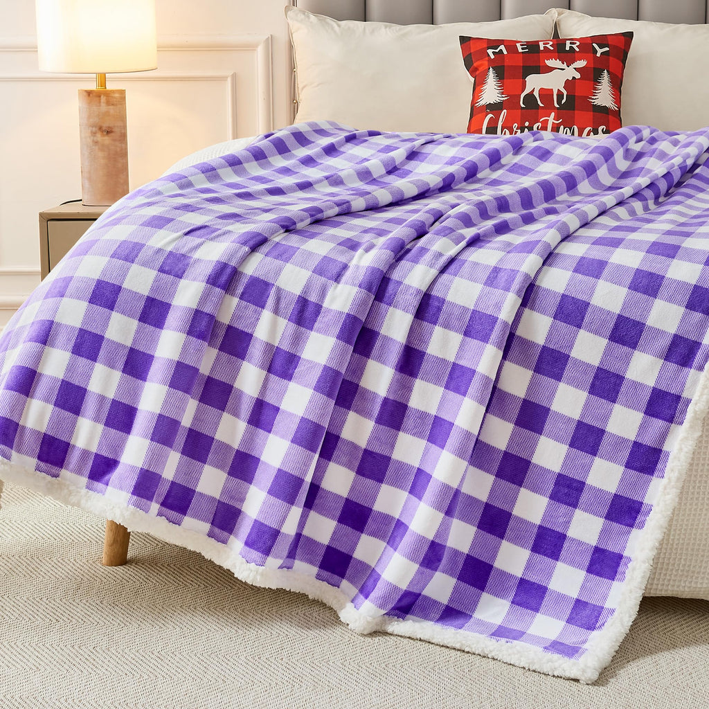 Christmas Sherpa Fleece Throw Blanket Soft Warm Buffalo Plaid