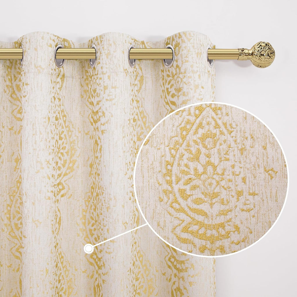 Gold Patterned Elegant Curtains, Blackout Damask Pattern Luxury Modern Design Contemporary Curtains, Wide 52 x 84
