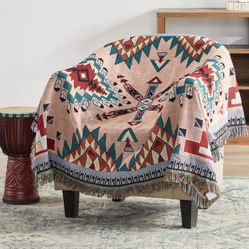 Native American Blanket Boho Throw Blanket for Sofa and Bed, Mexican Decorative Farmhouse Blanket, Southwest Decor