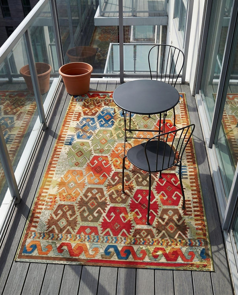 Outdoor Southwestern Collection Rug - Multi Flatweave-Pile Rug Perfect s, Kitchens, Breakfast Nooks, Accent Pieces