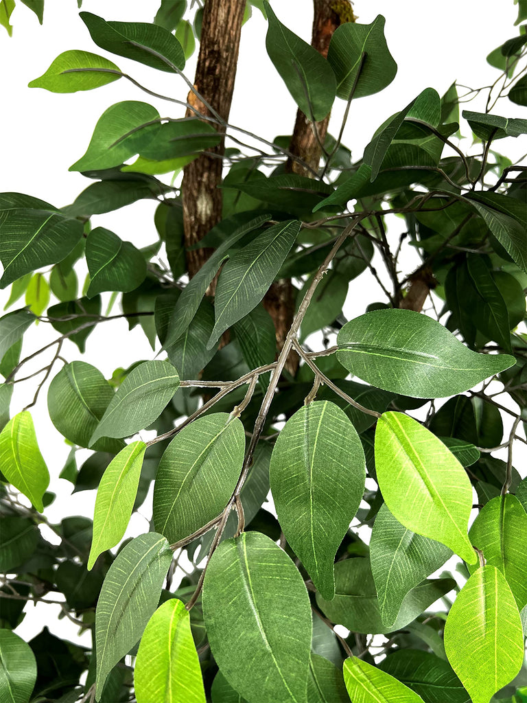 Handmade 6.5ft 3-Tier Ficus Artificial Tree with Ethically Sourced Real Wood Trunks, Hypoallergenic, 6.5-Foot, Green
