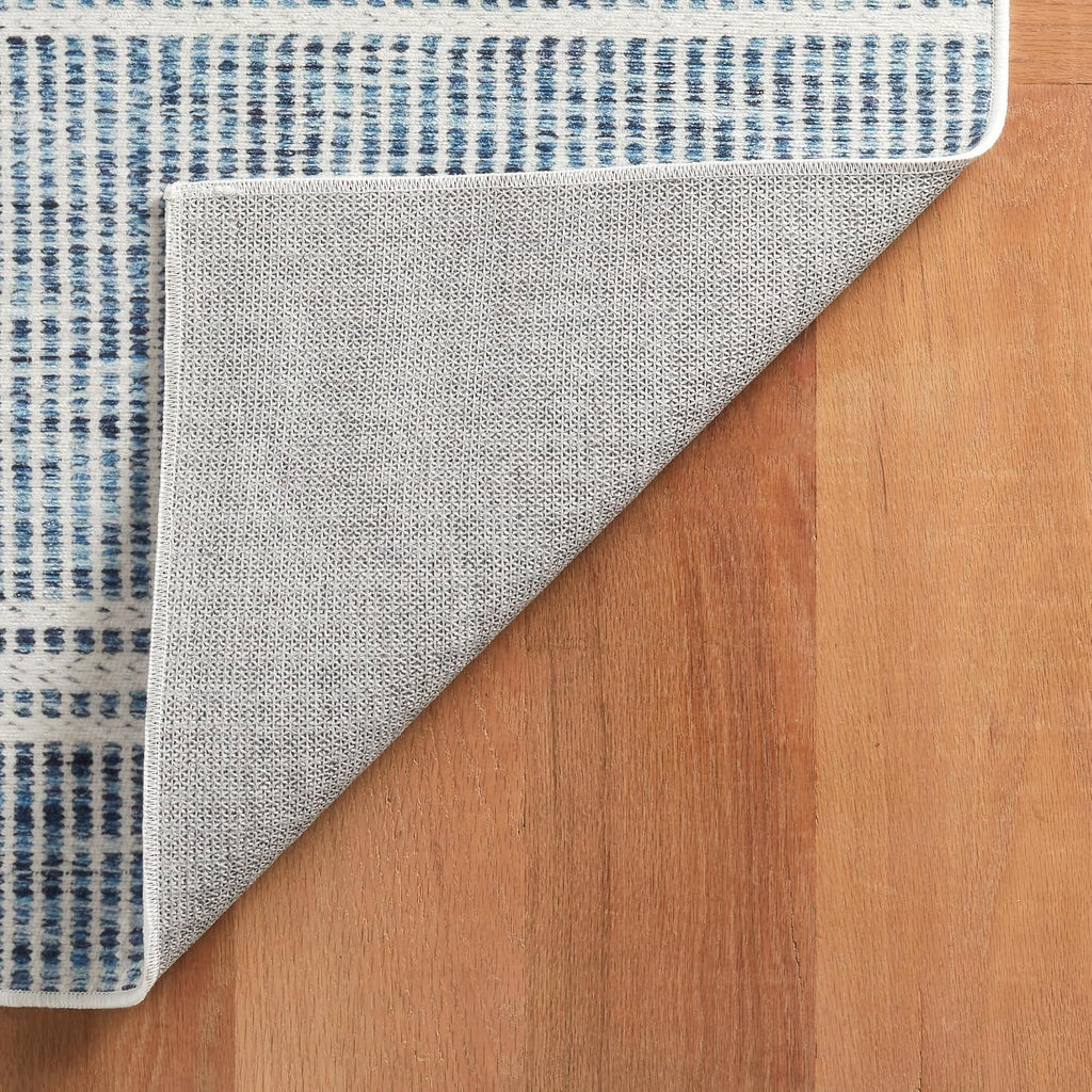 Malta Blue Striped Washable Rug