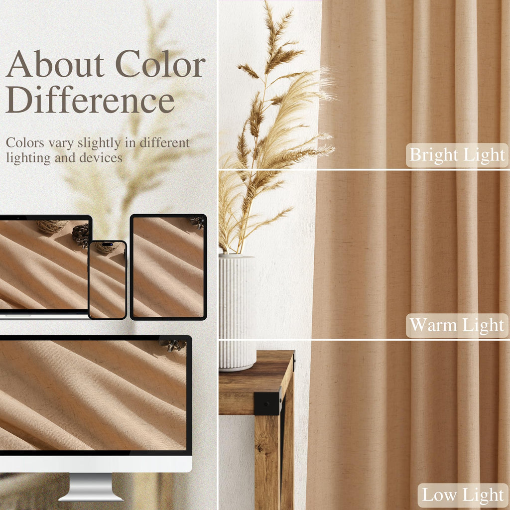 Camel Linen Curtains 84 Inches Long Back Tab Light Filtering Privacy Semi Sheer Drapes Modern Farmhouse Decor Camel