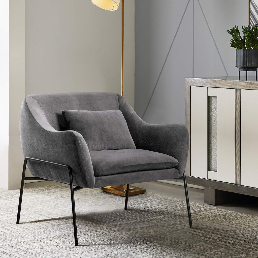 Karen Modern Velvet Upholstery Accent Chair, 44.1" W, Grey