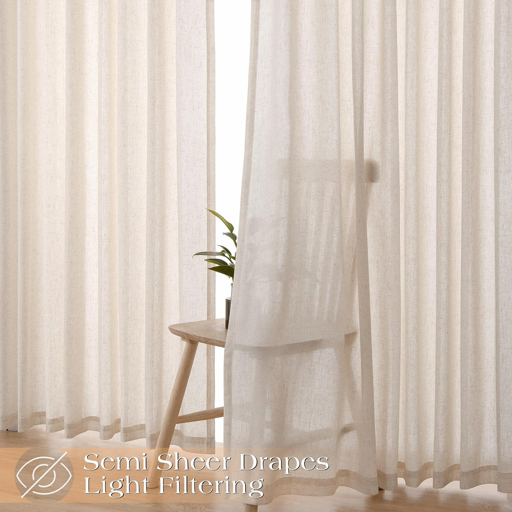 96 Inch Pinch Pleated Linen Curtains 2 Panel Set Light Filtering Privacy Window Curtains for Living Room Bedroom