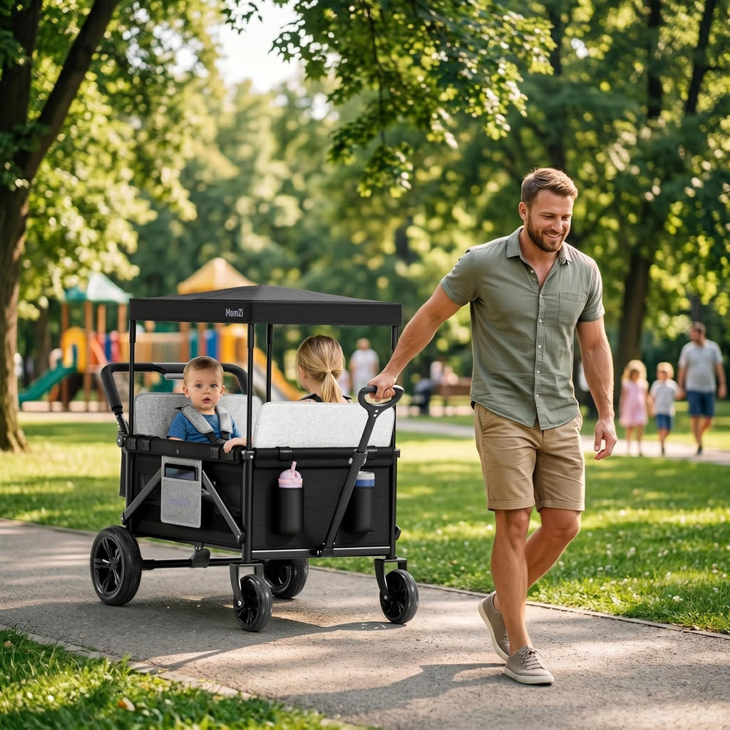Wagon Stroller for 2 Kids, Collapsible Wagon Stroller with Removable Canopy, Foldable Stroller Wagon with 2 Seater