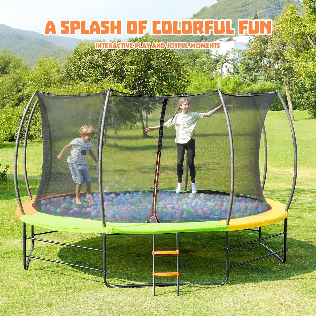 Trampoline Outdoor 12FT 14FT, Recreational Trampolines with Enclosure Net and Ladder, ASTM Approved for Kids and
