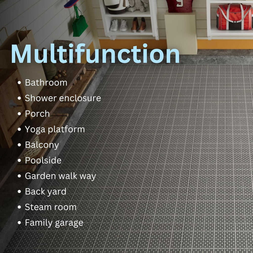 Interlocking 12 PCS Black Drainage Tiles 12 x 12 x 0.43 Inches, Outdoor Floor Tiles for Pool Shower Bathroom Deck Patio