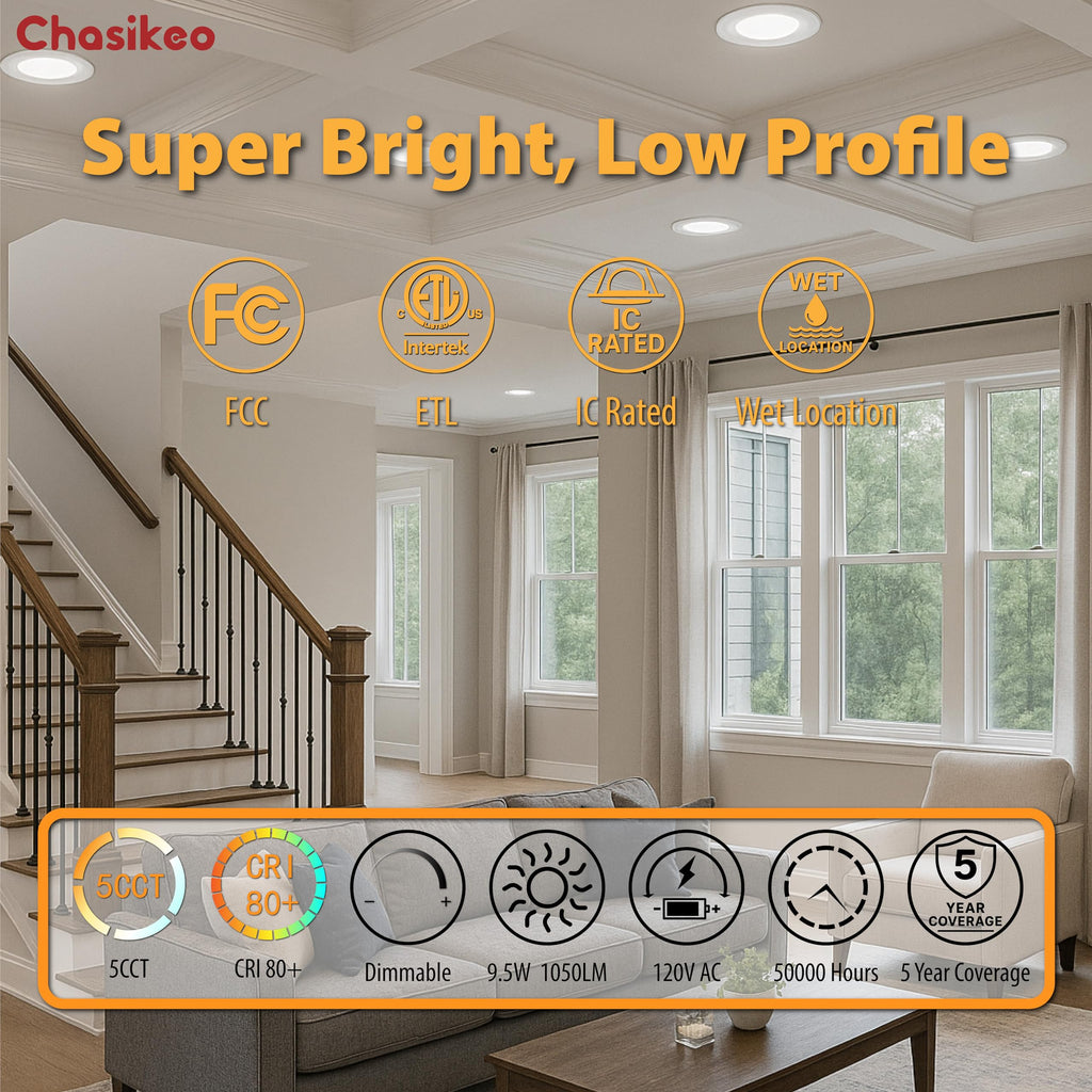 6 Pack 6 Inch LED Recessed Lighting, Retrofit 5CCT LED Can Lights