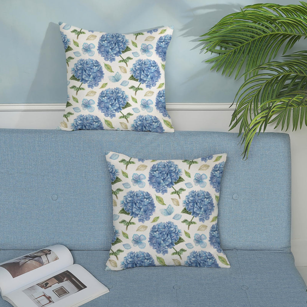 Spring Pillow Covers 20x20 Set of 2, Blue Hydrangea Flower Throw Pillows Spring Summer Floral Decorations Hydrangea