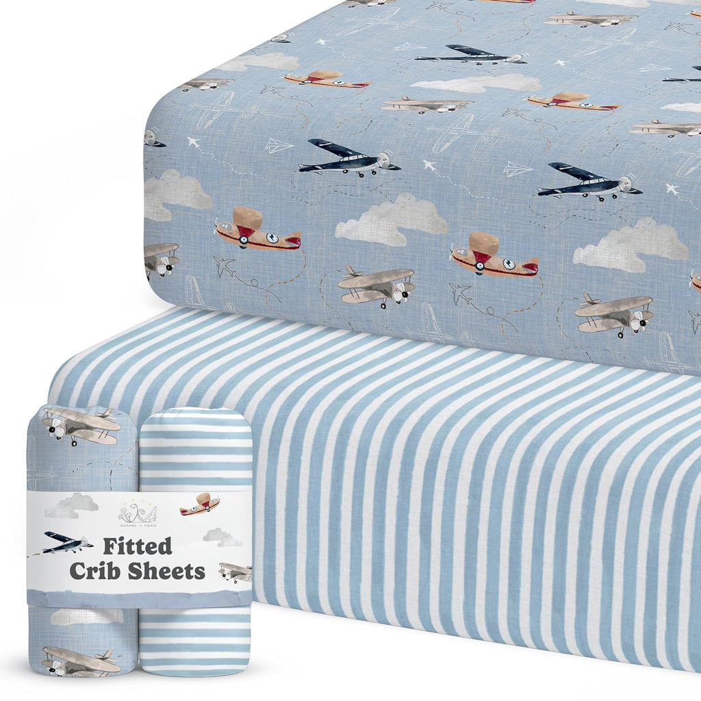 Crib Sheets Neutral - Fitted Baby Crib Sheets Bed for Girl Boy - 2 Pack Standard & Toddler Mattress - Buttery Soft