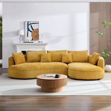 125" Luxury Curved Boucle Sectional with Right Chaise, Yellow