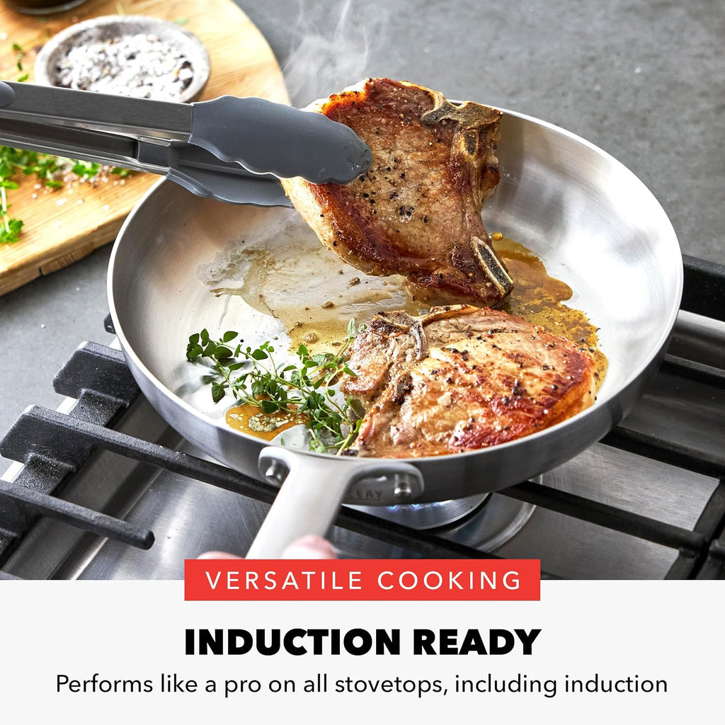 X Bobby Flay 10 Piece Stainless Steel Cookware Set, Tri-Ply Multiclad Pots & Pans, Professional Grade, Oven & Broiler