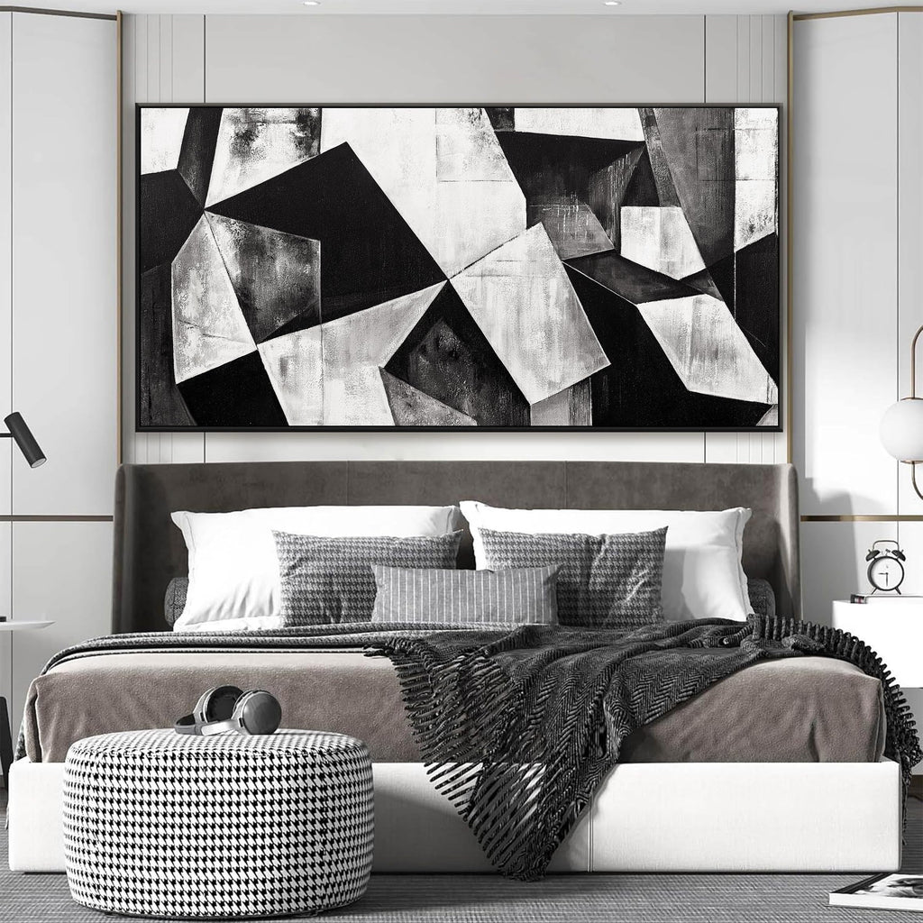 Large Framed Abstract Wall Art Geometric Block 29" X 58"
