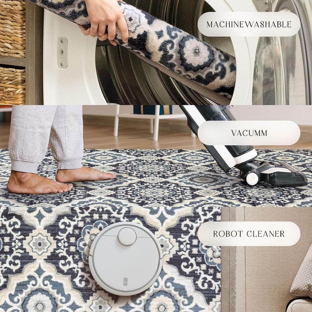 Rugs Camilla Medallion Runner Rug - Made in USA - Washable, Non Slip Indoor Carpet, and Laundry Room, 2' x 6'